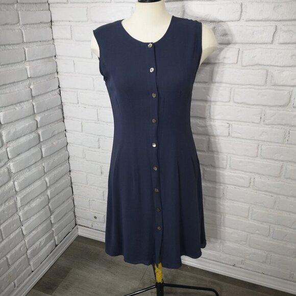 AKA Eddie Bauer Ladies Dark Grey Button Front Midi Lined Sleeveless Dress - Picture 1 of 8